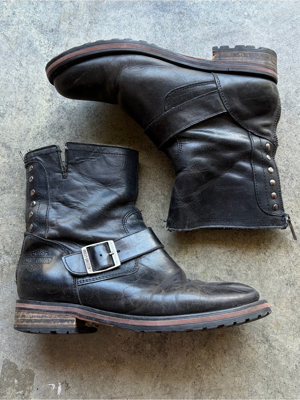 Harley Davidson Womens Casual Motorcycle  Zip Buckle Strap Black Boots